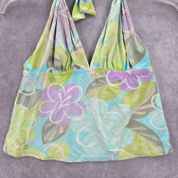 Anne Klein Green Floral Halter Swimwear Tankini Tank Top Medium M 8 - Picture 4 of 7